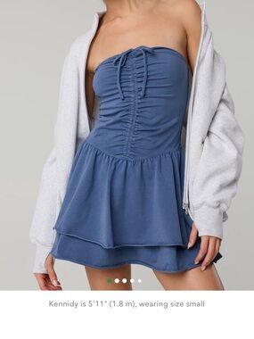 Aerie Strapless Ruched Tiered Mini Dress - Blue
